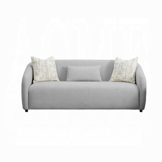 Tiena Sofa, 3 Accent Throw Pillows, Modern Light Gray Linen, 84 Inch