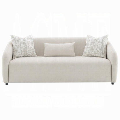 Tiena Sofa, 3 Accent Throw Pillows, Modern Warm Beige Linen, 84 Inch