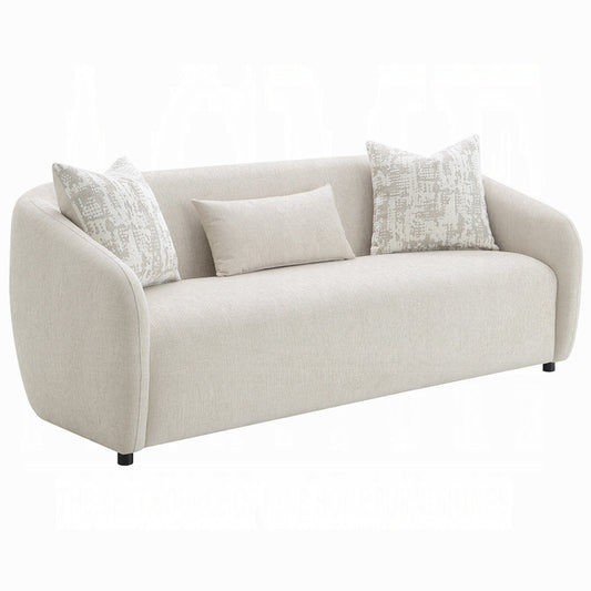 Tiena Sofa, 3 Accent Throw Pillows, Modern Warm Beige Linen, 84 Inch