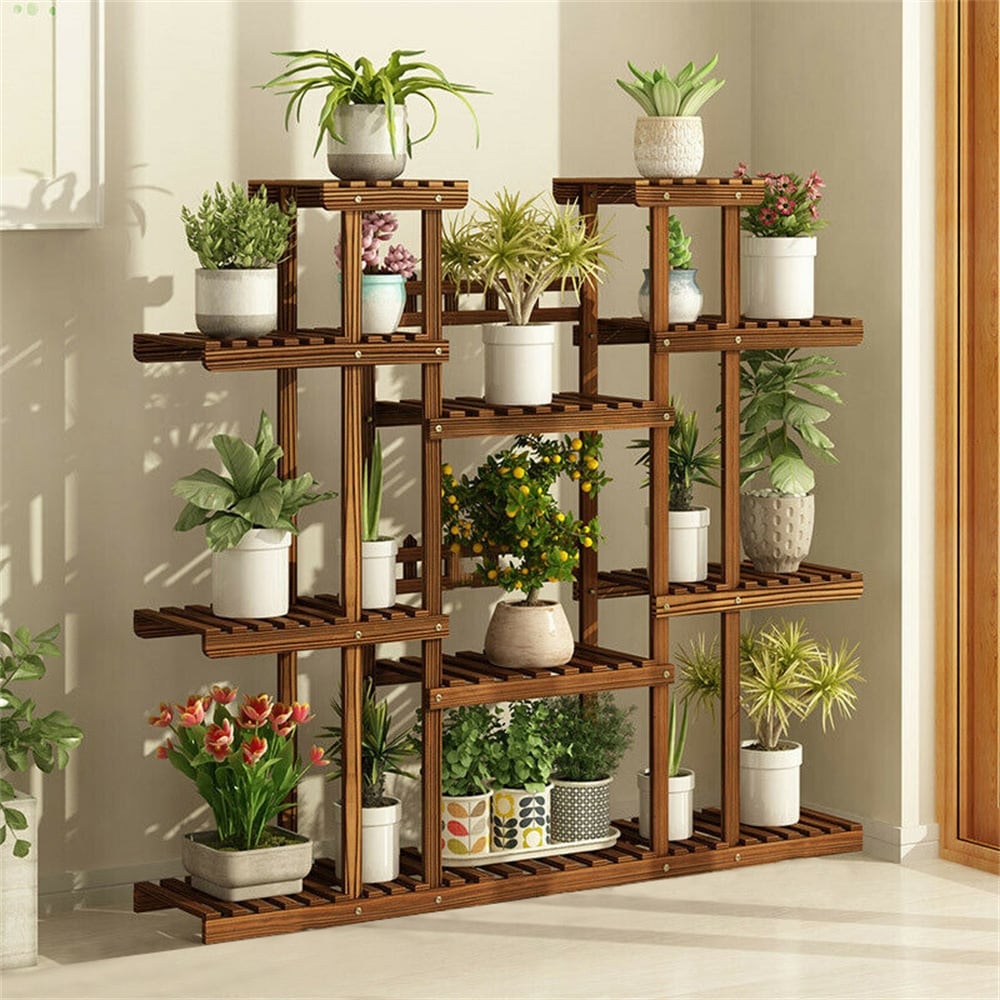 Gestufte große Pflanzenständer Holz Garten Pflanzenregal Blumentopfständer Regale