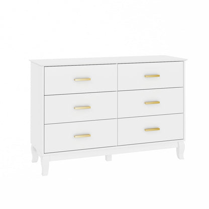 Timechee Kommode mit 6 Schubladen, 120 cm Breite, Doppelkommode, Beine aus Massivholz, Lackkommode