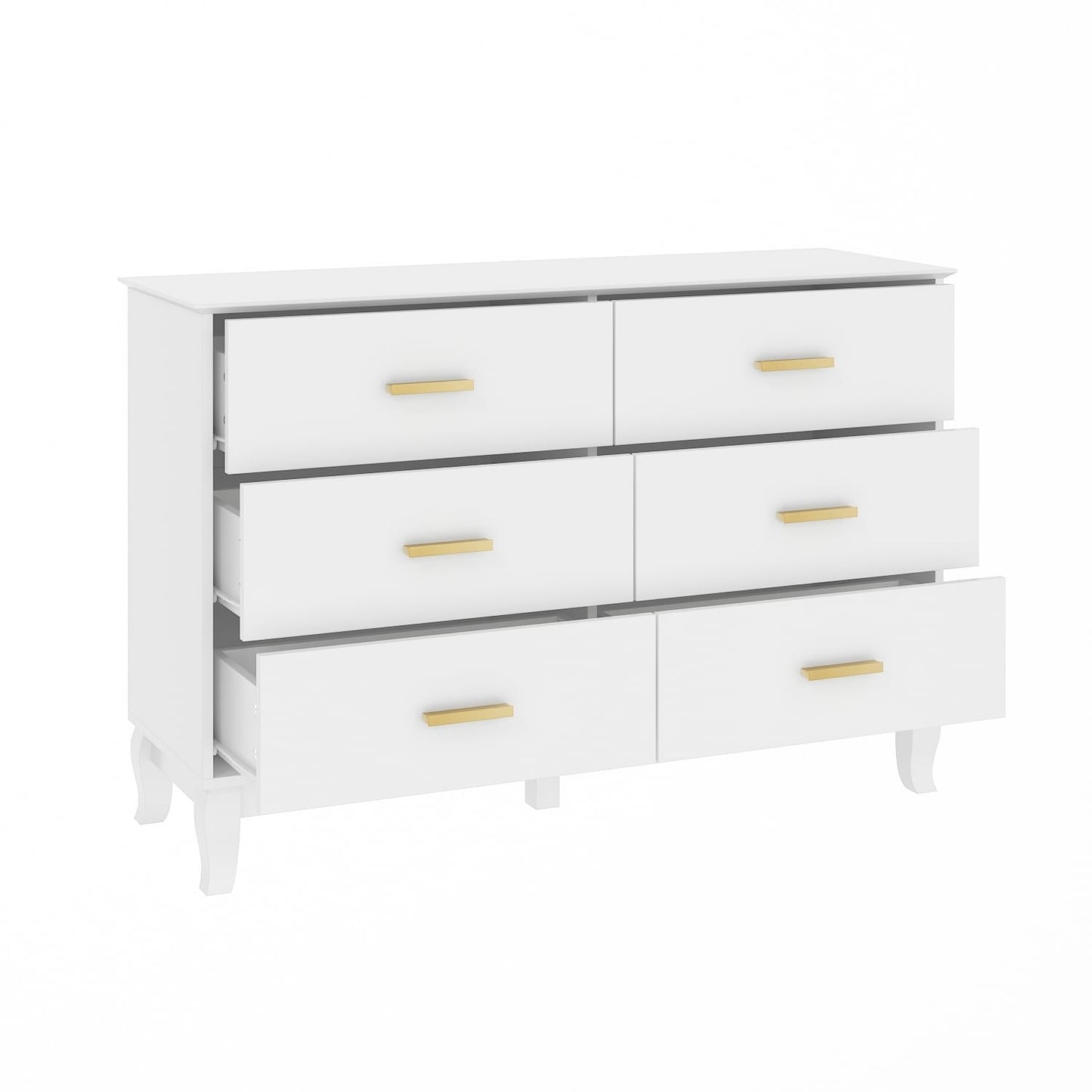 Timechee Kommode mit 6 Schubladen, 120 cm Breite, Doppelkommode, Beine aus Massivholz, Lackkommode