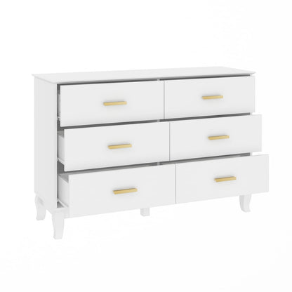 Timechee Kommode mit 6 Schubladen, 120 cm Breite, Doppelkommode, Beine aus Massivholz, Lackkommode