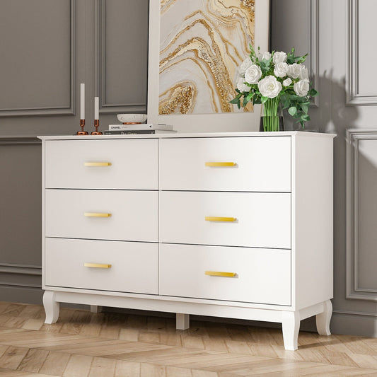 Timechee Kommode mit 6 Schubladen, 120 cm Breite, Doppelkommode, Beine aus Massivholz, Lackkommode