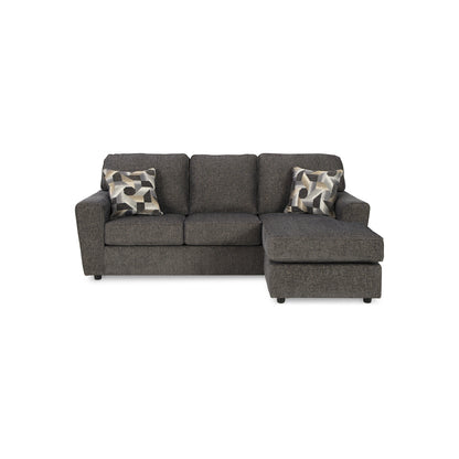 Timu L Shaped Sofa Chaise, 86 Inch, 2 Accent Pillows, Gray Polyester