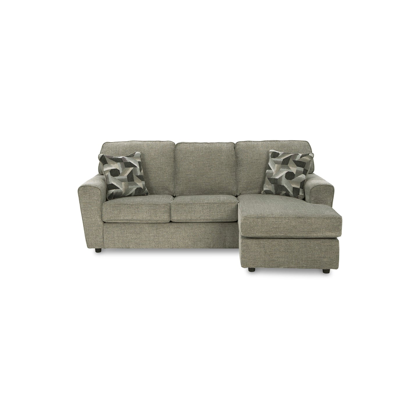 Timu L Shaped Sofa Chaise, 86 Inch, 2 Accent Pillows, Gray Polyester
