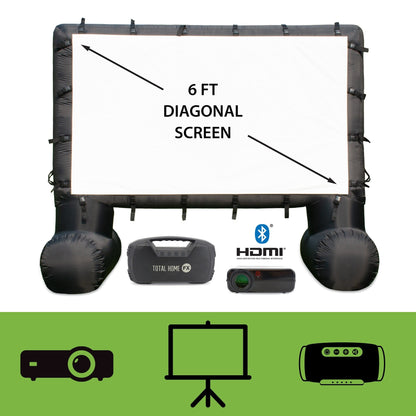Total HomeFX 1500 Lumen Outdoor-Kino-Set mit aufblasbarer Leinwand