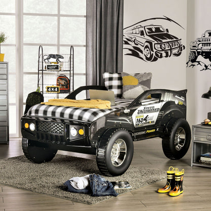 Toto Modernes schwarzes Twin-Geländewagen-Kinderbett mit Rädern von Furniture of America