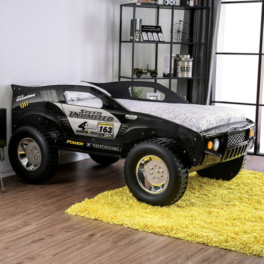 Toto Modernes schwarzes Twin-Geländewagen-Kinderbett mit Rädern von Furniture of America