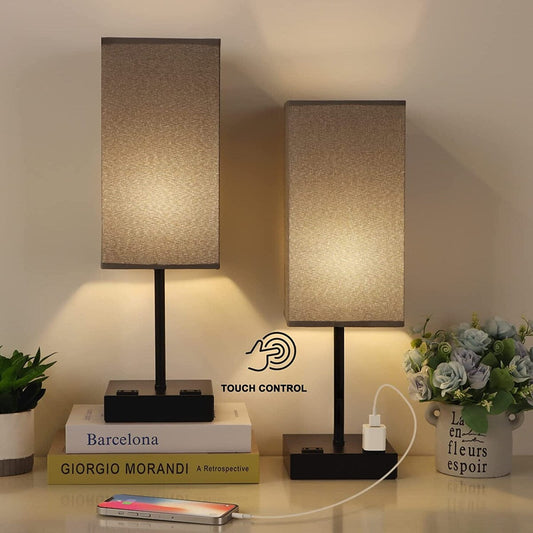 Tischlampen mit Touch-Steuerung, 2er-Set, Nachttischlampe mit Steckdose – 2 Stück