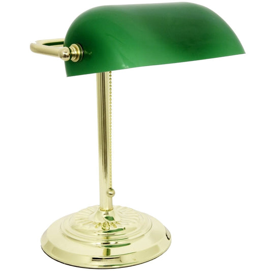 Traditionelle Banker-Schreibtischlampe mit grünem Glasschirm
