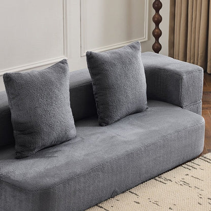 Transformable Sectional Sofa with 3 Ottoman Stools - Supportive Foam Fold-Out Bed, Compact Chenille Lounger
