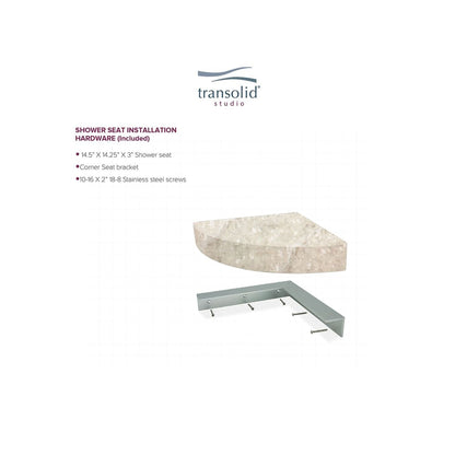 Transolid Studio Eck-Duschsitz aus massiver Oberfläche, wandmontiert, 35,6 x 35,6 cm, 14,5 x 14,25 x 3