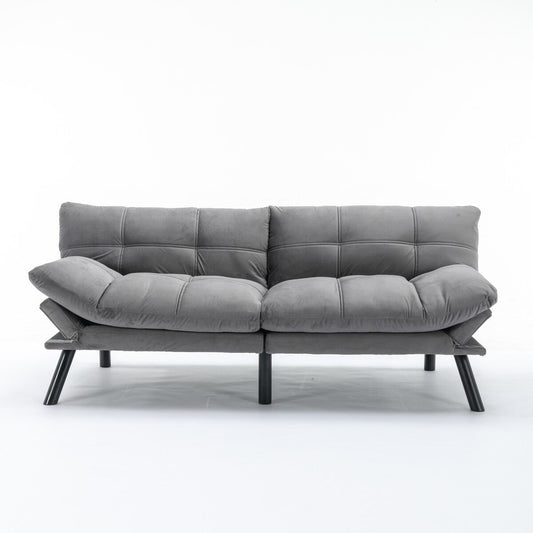 Trendy And Modern Style Grey Velvet Upholstered Sleeper Sofa Bed,2-Seater Adjustable Backrest Armless Sofa
