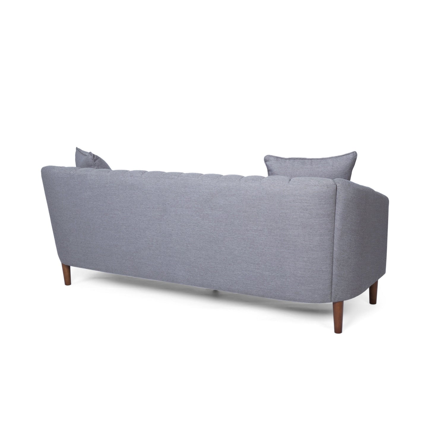 Troc Sofa, Retro Channel Stitching, 85 Inch Solid Wood, Light Gray