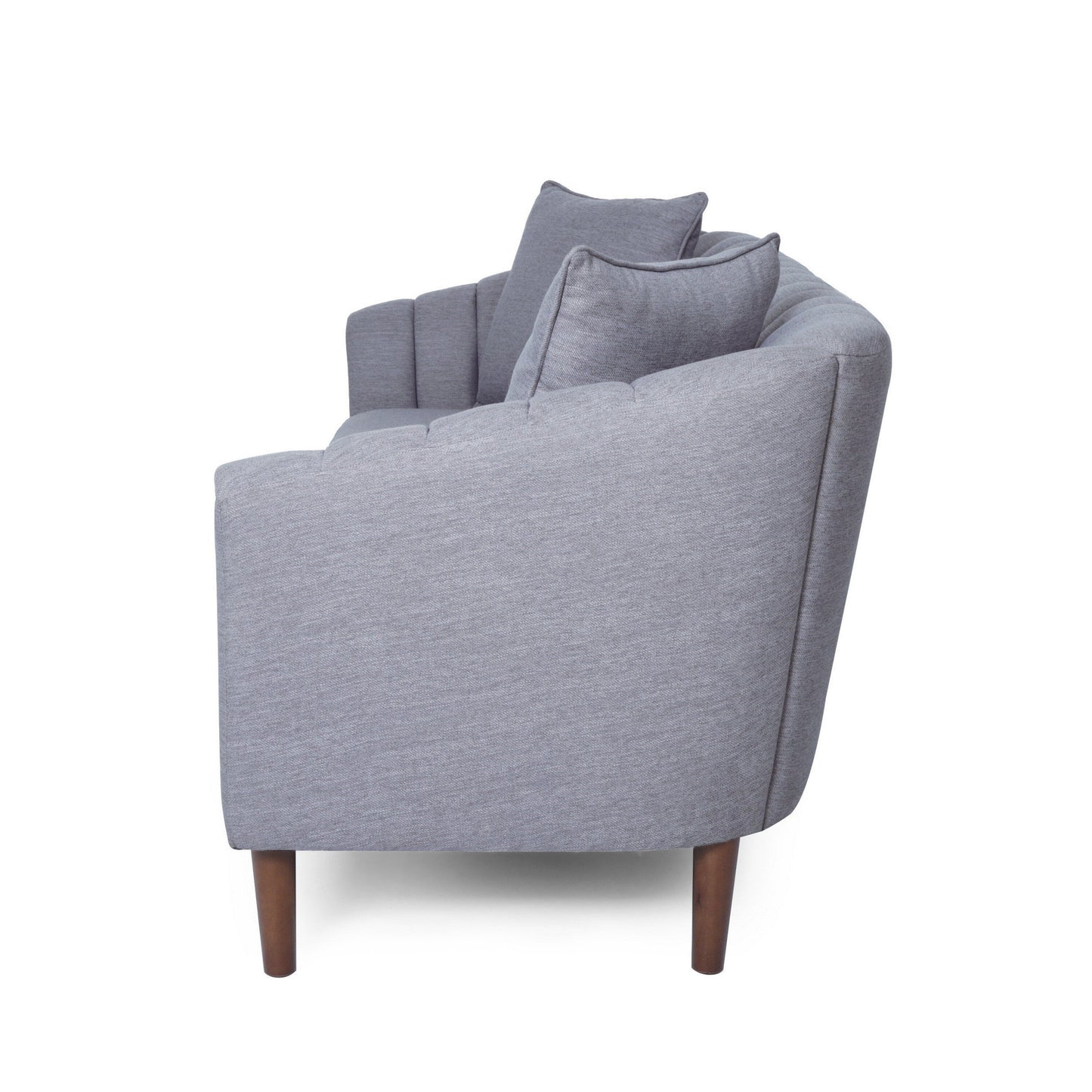 Troc Sofa, Retro Channel Stitching, 85 Inch Solid Wood, Light Gray