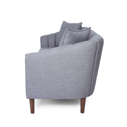 Troc Sofa, Retro Channel Stitching, 85 Inch Solid Wood, Light Gray
