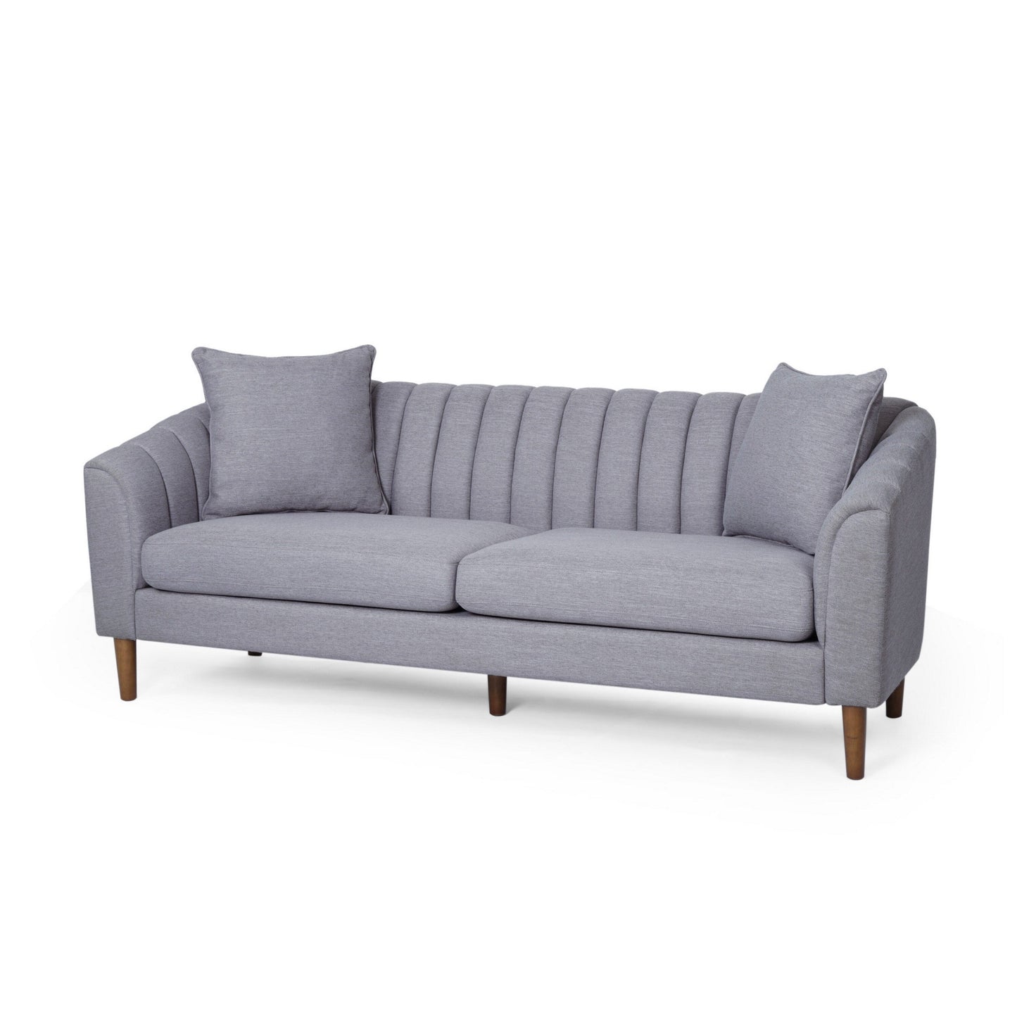 Troc Sofa, Retro Channel Stitching, 85 Inch Solid Wood, Light Gray
