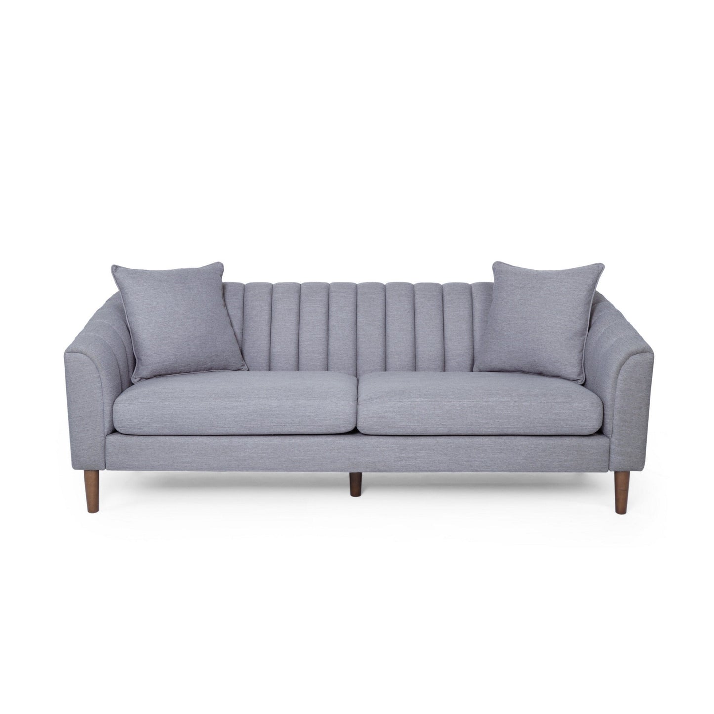 Troc Sofa, Retro Channel Stitching, 85 Inch Solid Wood, Light Gray