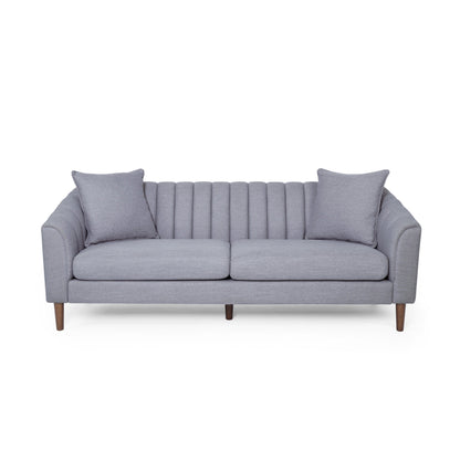Troc Sofa, Retro Channel Stitching, 85 Inch Solid Wood, Light Gray