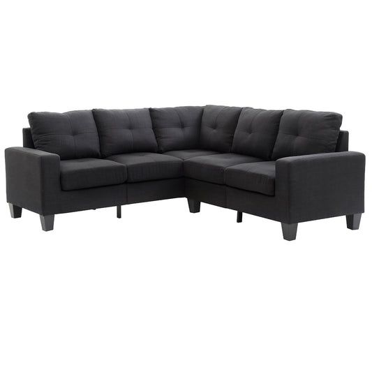 Tufted Twill L Shape Sectional Sofa - 82 - Black