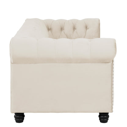 Morden Fort Velvet Upholstered Chesterfield Sofa with Nailhead and Solid Legs for Living Room