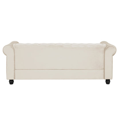Morden Fort Velvet Upholstered Chesterfield Sofa with Nailhead and Solid Legs for Living Room