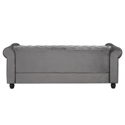 Morden Fort Velvet Upholstered Chesterfield Sofa with Nailhead and Solid Legs for Living Room