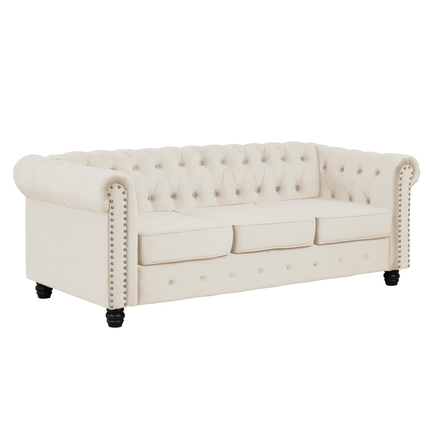 Morden Fort Velvet Upholstered Chesterfield Sofa with Nailhead and Solid Legs for Living Room