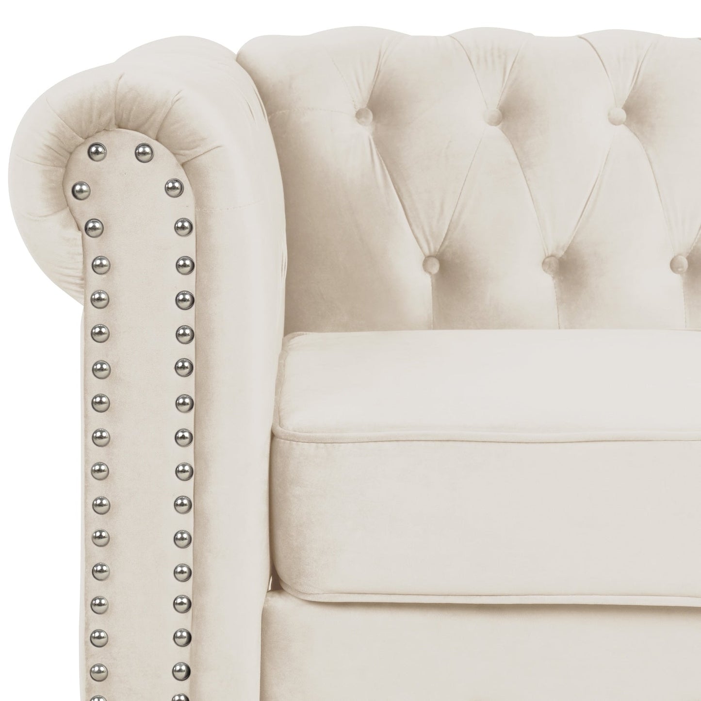Morden Fort Velvet Upholstered Chesterfield Sofa with Nailhead and Solid Legs for Living Room