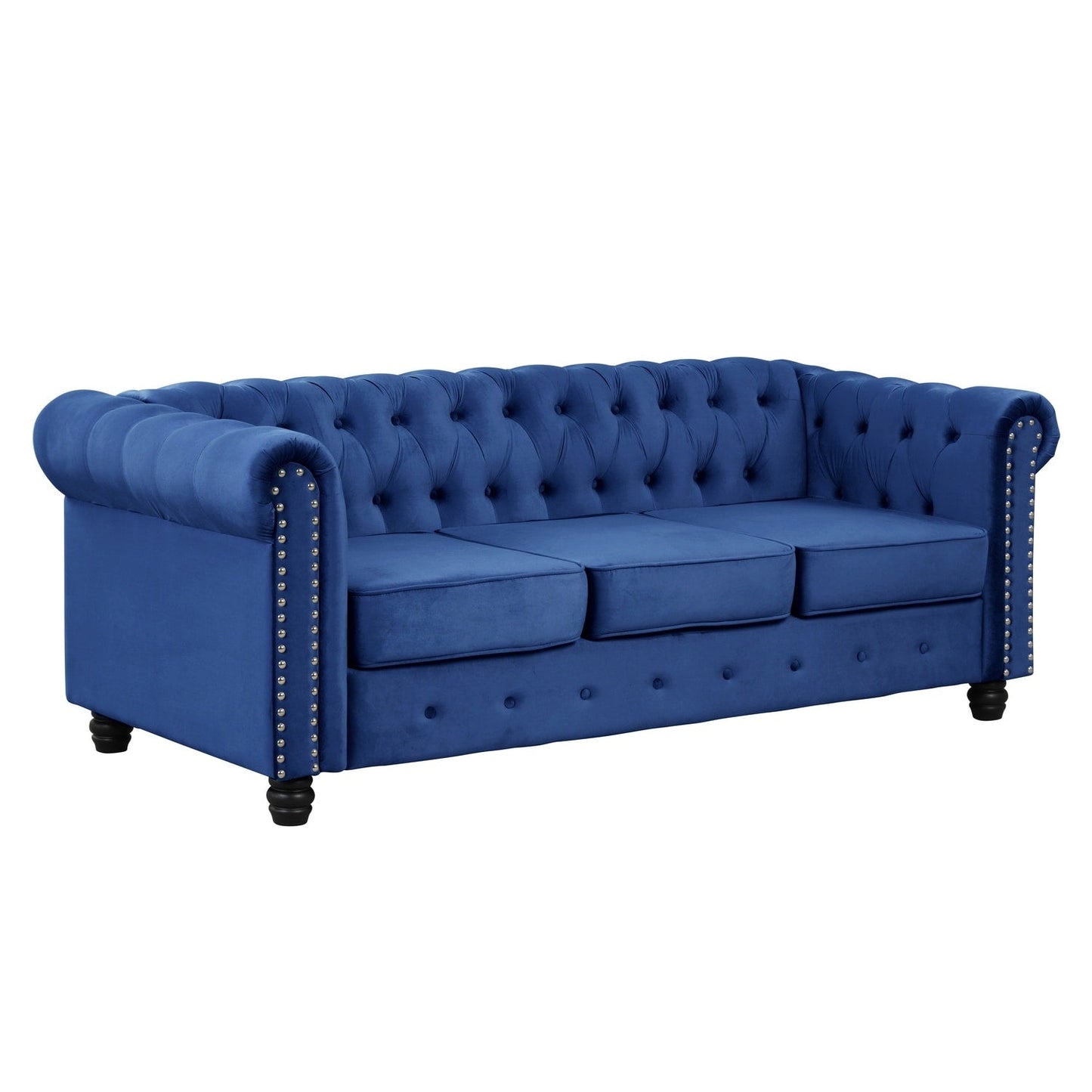 Morden Fort Velvet Upholstered Chesterfield Sofa with Nailhead and Solid Legs for Living Room