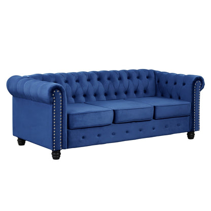 Morden Fort Velvet Upholstered Chesterfield Sofa with Nailhead and Solid Legs for Living Room