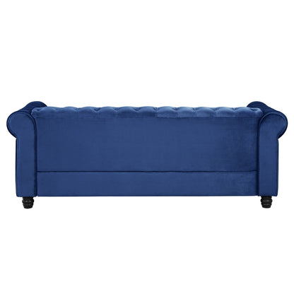Morden Fort Velvet Upholstered Chesterfield Sofa with Nailhead and Solid Legs for Living Room