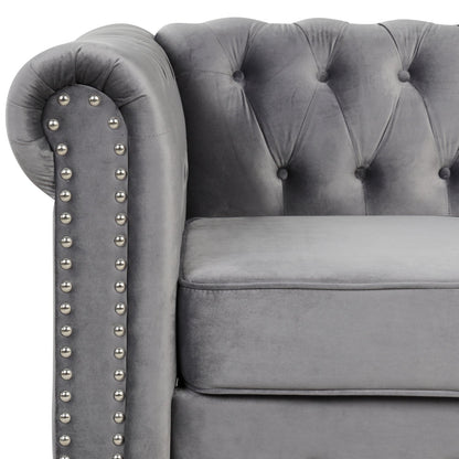 Morden Fort Velvet Upholstered Chesterfield Sofa with Nailhead and Solid Legs for Living Room