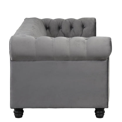 Morden Fort Velvet Upholstered Chesterfield Sofa with Nailhead and Solid Legs for Living Room