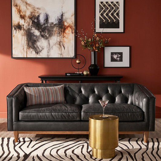 Tullio Black Leather Button Tufted Loveseat by iNSPIRE Q Modern - Sofa