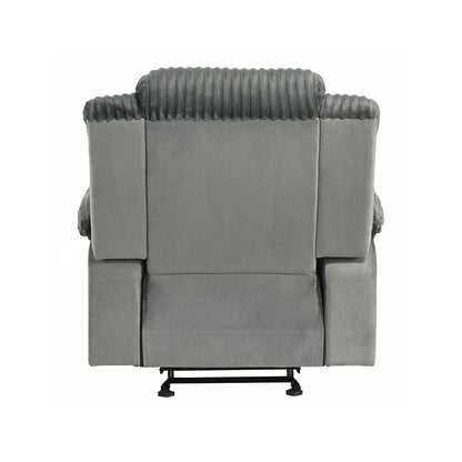 Upholstered Manual Motion Glider Recliner with Pillow Top Armrest in Gray