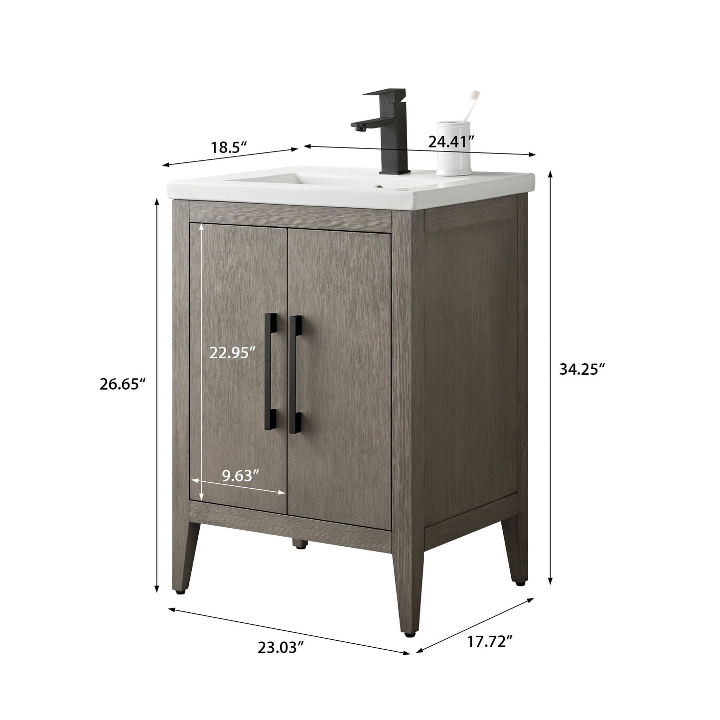 Vanity Art 20 oder 24 oder 30 Badezimmer-Waschtisch mit Einzelwaschbecken und Keramikplatte