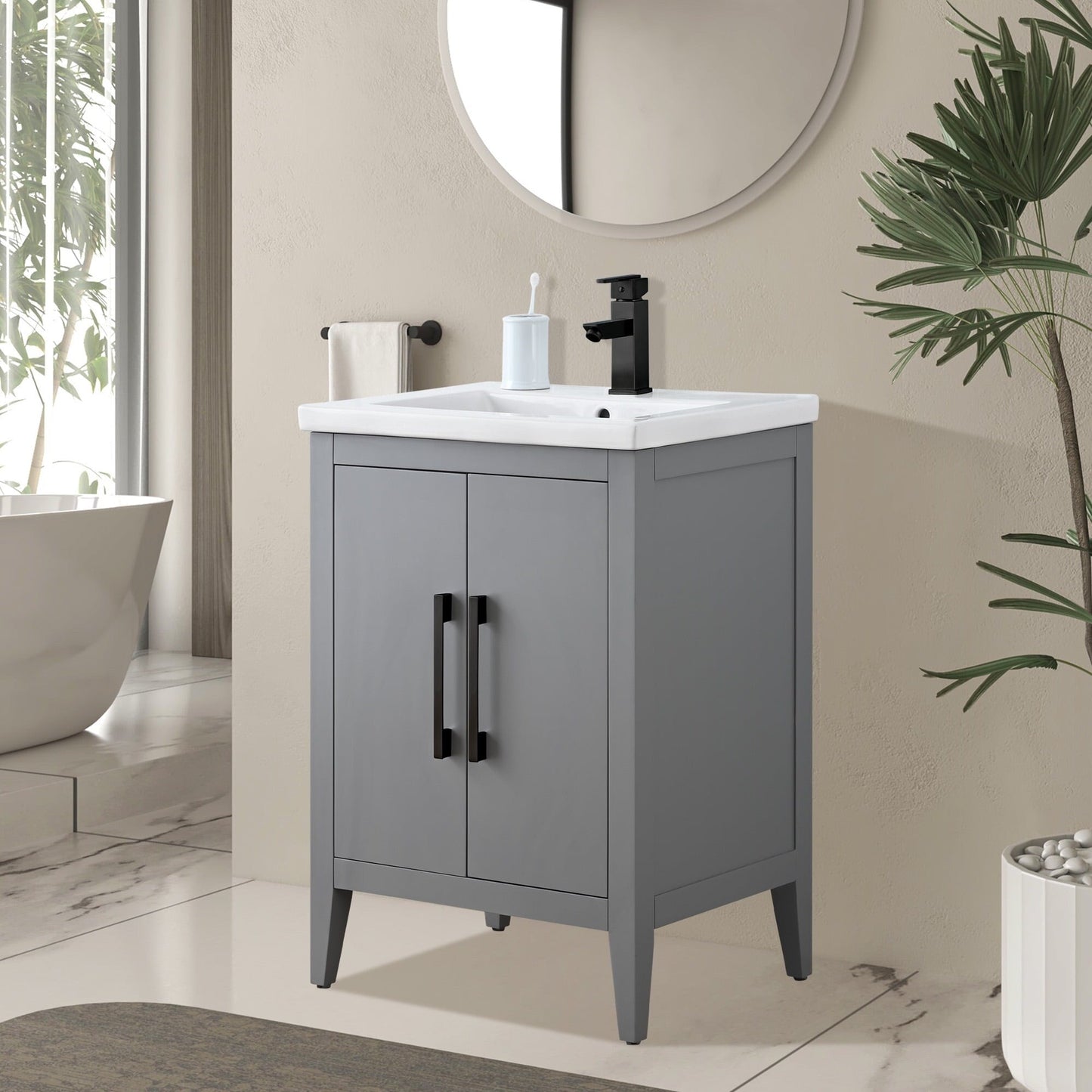 Vanity Art 20 oder 24 oder 30 Badezimmer-Waschtisch mit Einzelwaschbecken und Keramikplatte