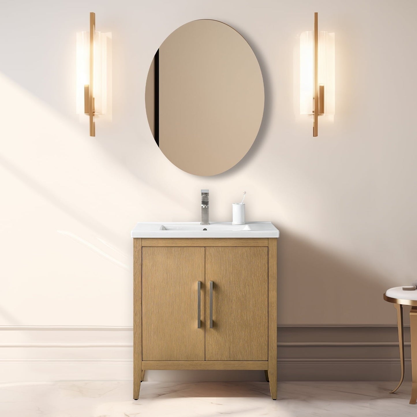 Vanity Art 20 oder 24 oder 30 Badezimmer-Waschtisch mit Einzelwaschbecken und Keramikplatte