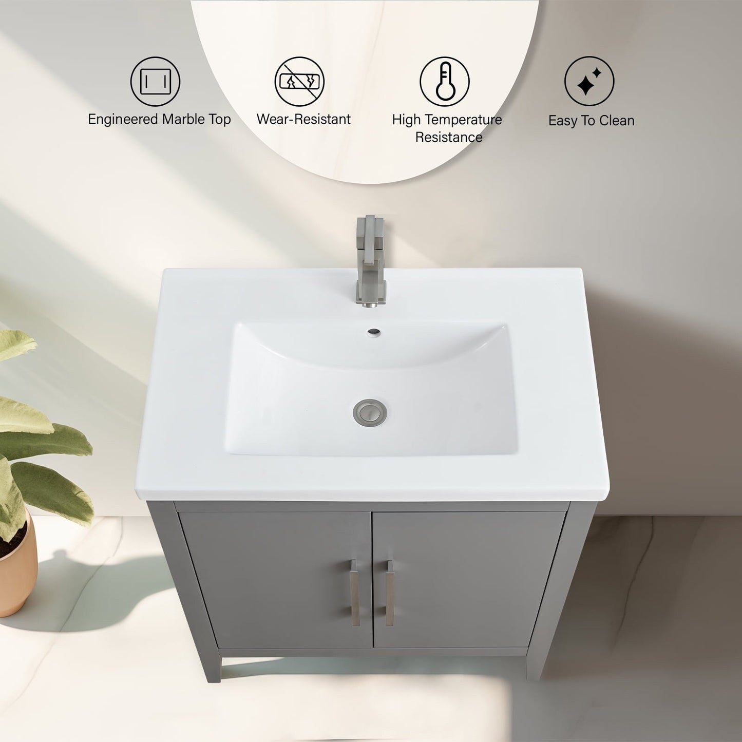 Vanity Art 20 oder 24 oder 30 Badezimmer-Waschtisch mit Einzelwaschbecken und Keramikplatte