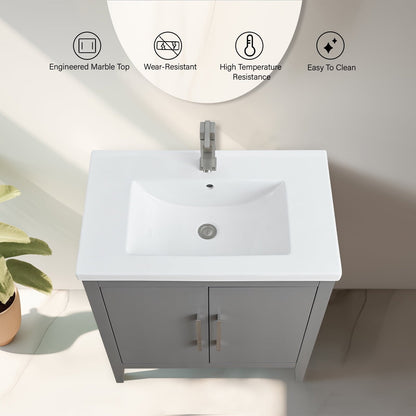 Vanity Art 20 oder 24 oder 30 Badezimmer-Waschtisch mit Einzelwaschbecken und Keramikplatte