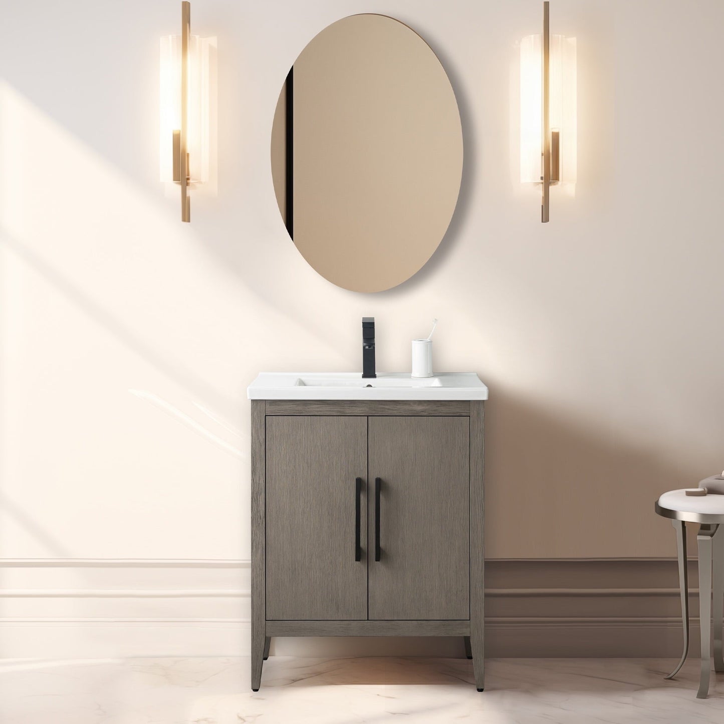 Vanity Art 20 oder 24 oder 30 Badezimmer-Waschtisch mit Einzelwaschbecken und Keramikplatte