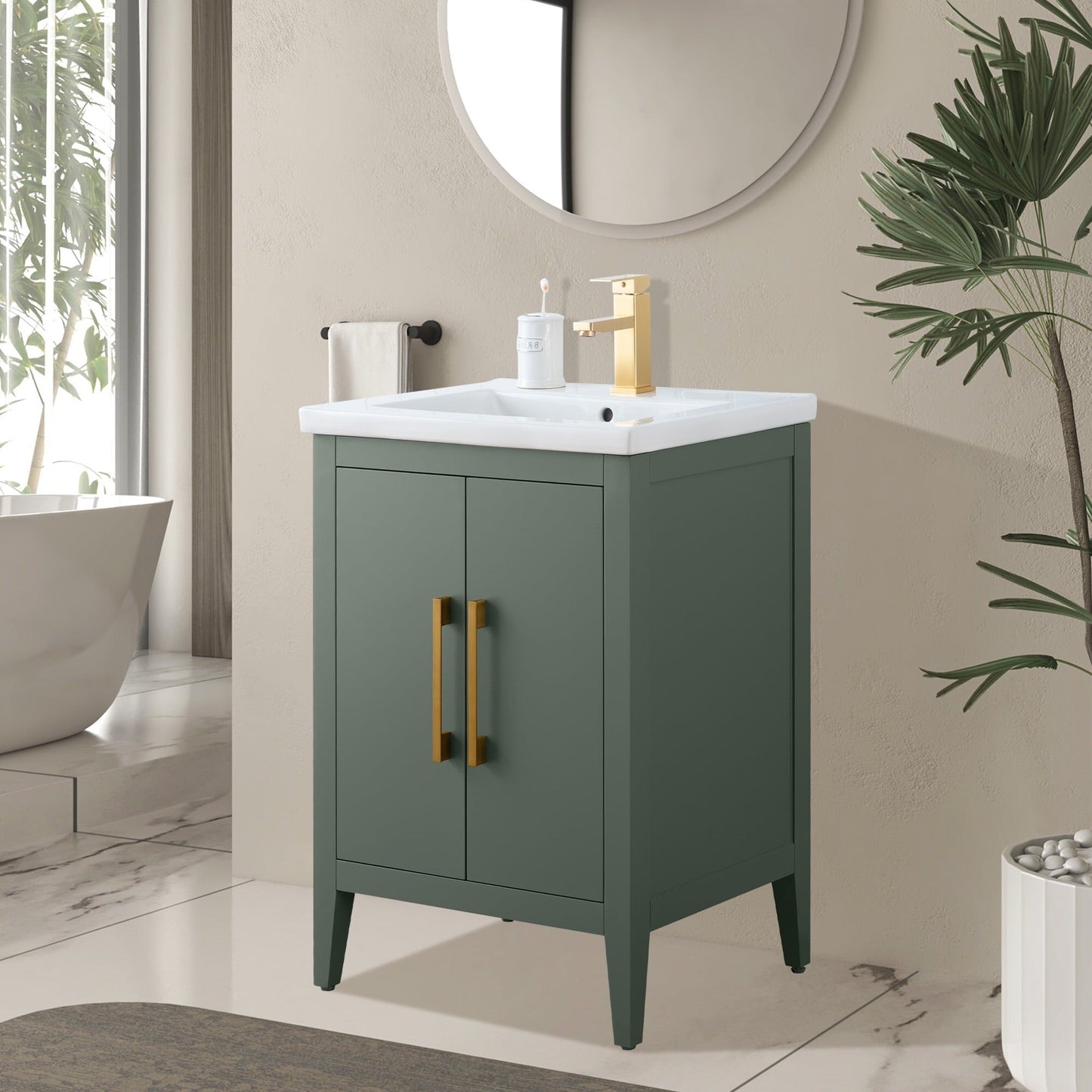 Vanity Art 20 oder 24 oder 30 Badezimmer-Waschtisch mit Einzelwaschbecken und Keramikplatte