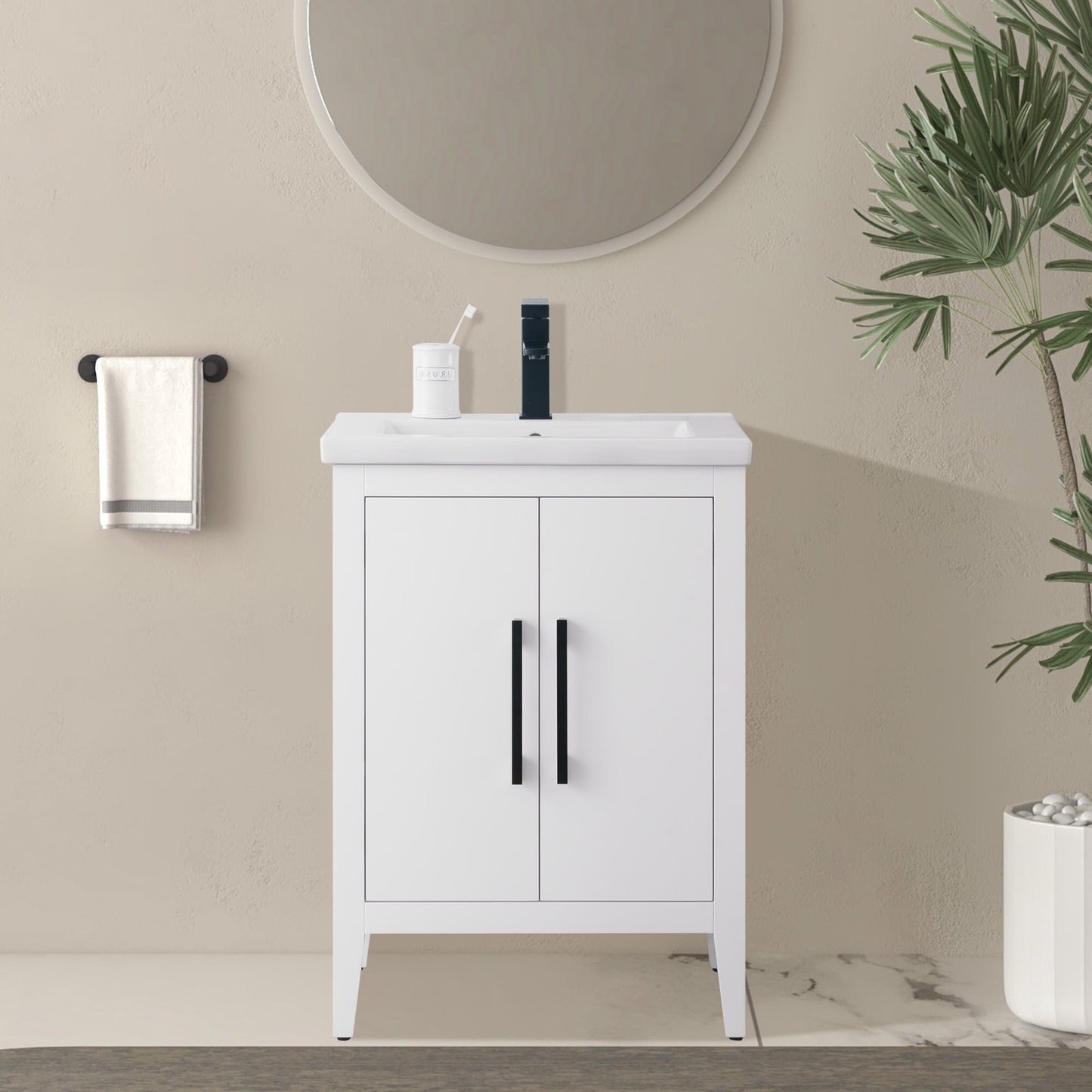 Vanity Art 20 oder 24 oder 30 Badezimmer-Waschtisch mit Einzelwaschbecken und Keramikplatte