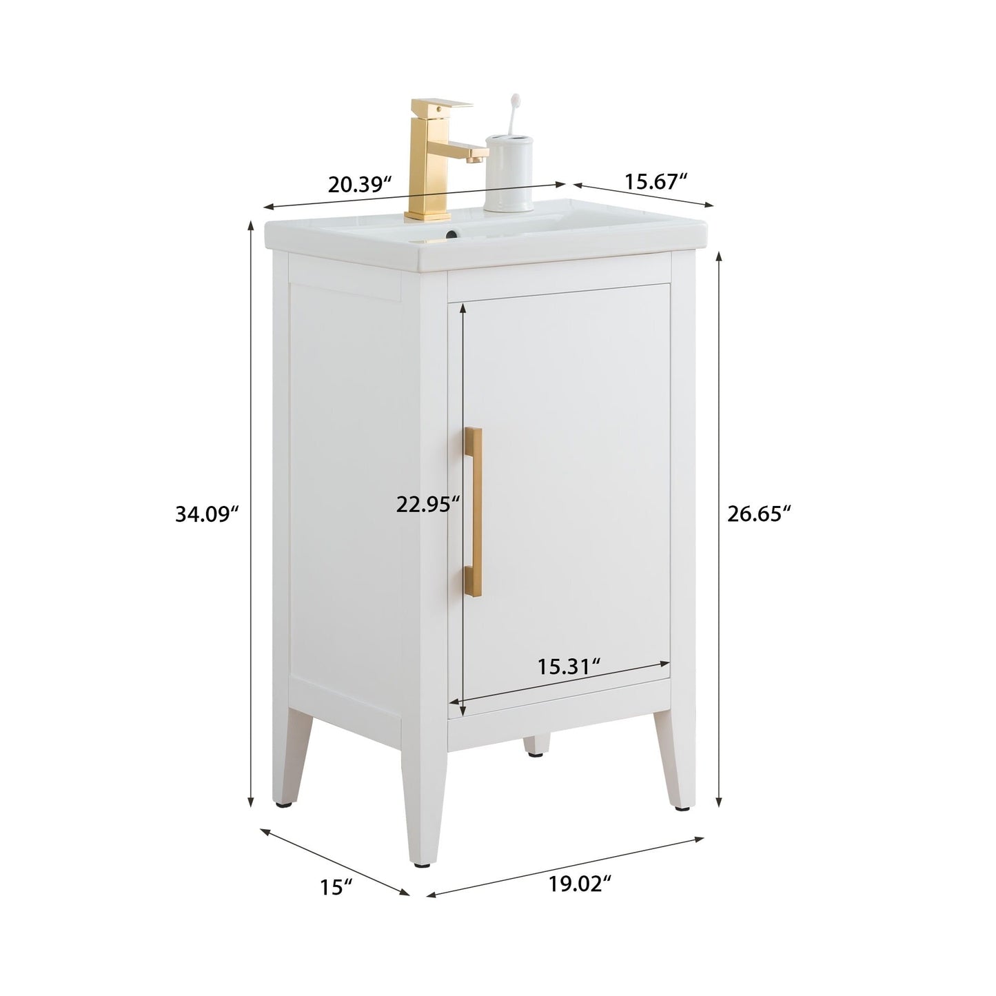 Vanity Art 20 oder 24 oder 30 Badezimmer-Waschtisch mit Einzelwaschbecken und Keramikplatte