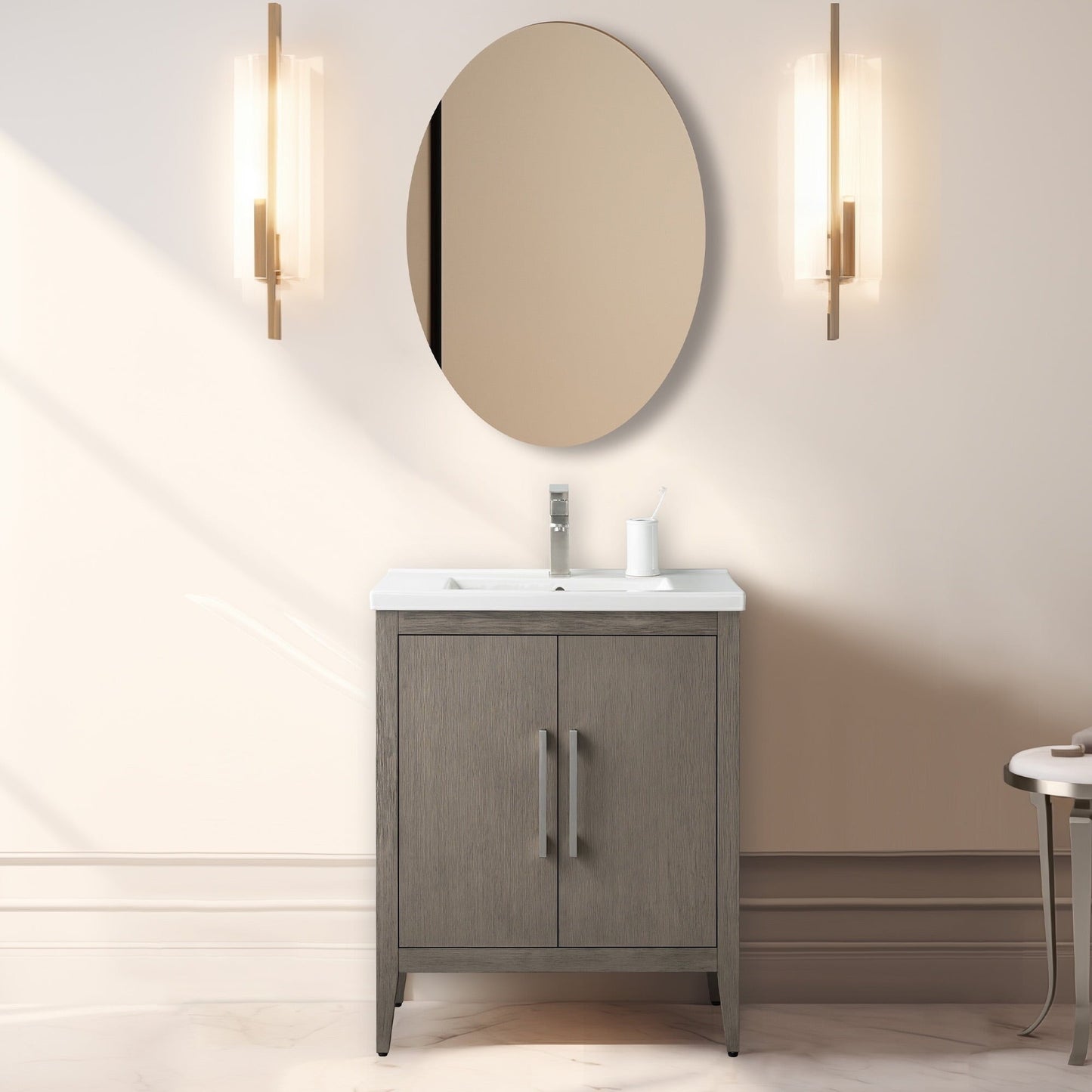 Vanity Art 20 oder 24 oder 30 Badezimmer-Waschtisch mit Einzelwaschbecken und Keramikplatte