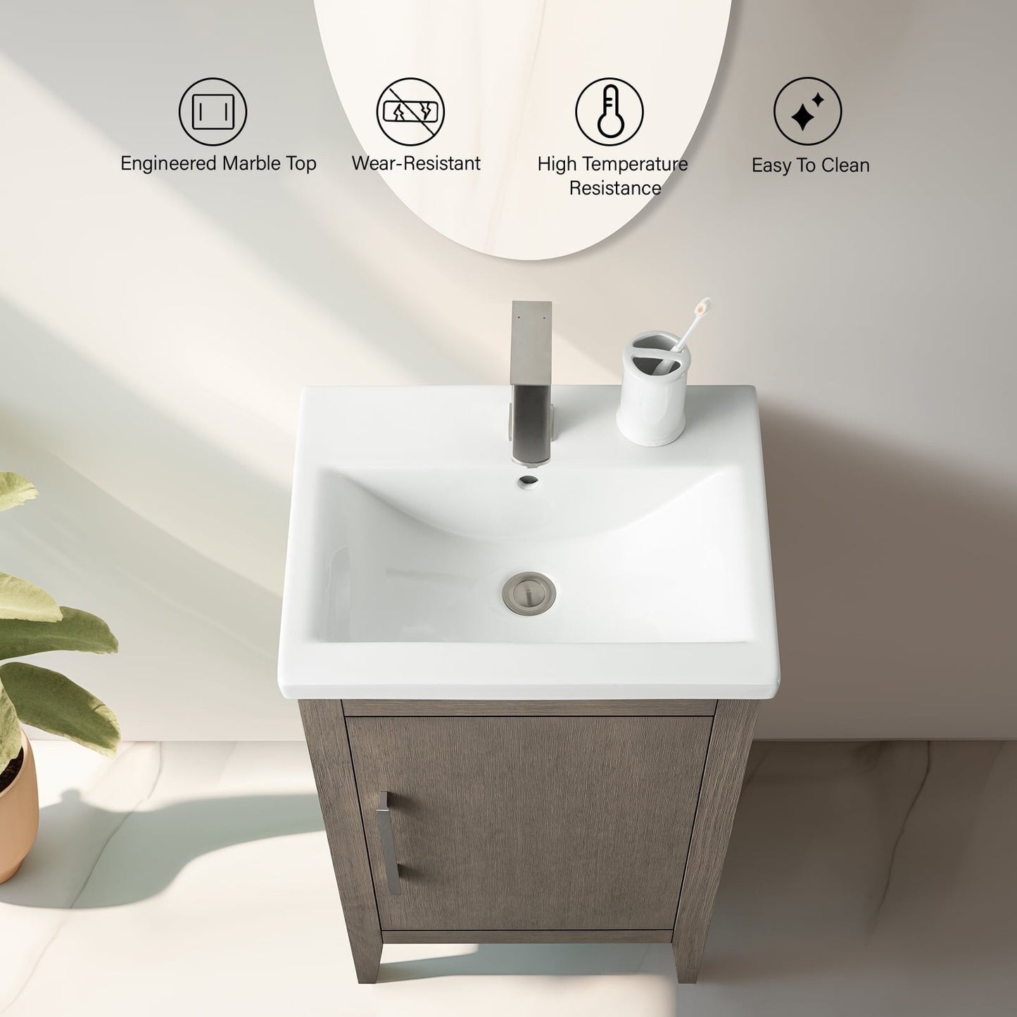Vanity Art 20 oder 24 oder 30 Badezimmer-Waschtisch mit Einzelwaschbecken und Keramikplatte