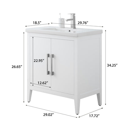 Vanity Art 20 oder 24 oder 30 Badezimmer-Waschtisch mit Einzelwaschbecken und Keramikplatte