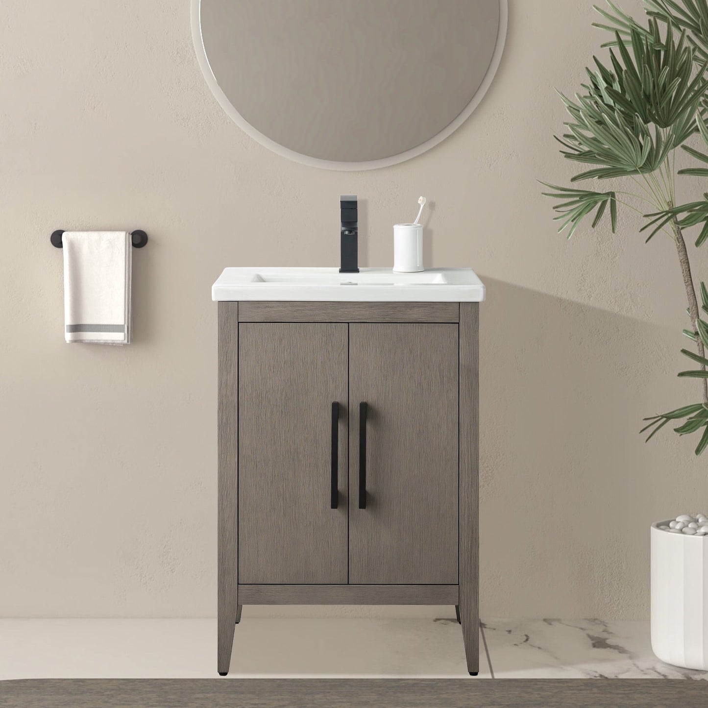 Vanity Art 20 oder 24 oder 30 Badezimmer-Waschtisch mit Einzelwaschbecken und Keramikplatte